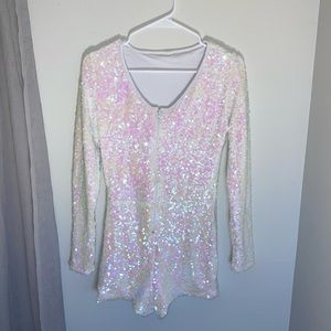 White Iridescent Sequin Romper